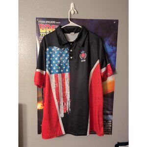 Lasfour Pickleball Men's US Flag Polo Shirt Kevin Graphic Size XL